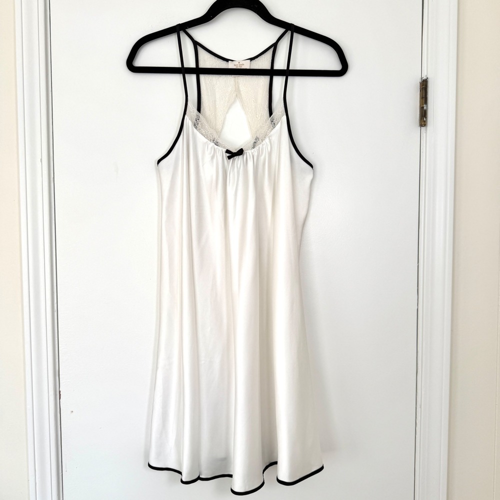 Kate Spade Dream a Little Dream White Satin Lace Racerback Chemise Medium